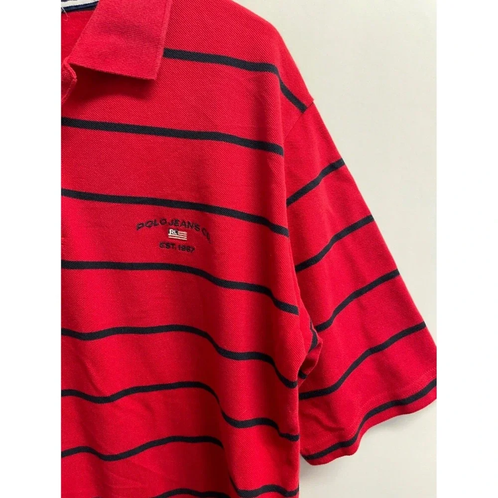 Polo‎ Jeans Co. Ralph Lauren Men's Size L Striped Polo Shirt Red Flag Logo